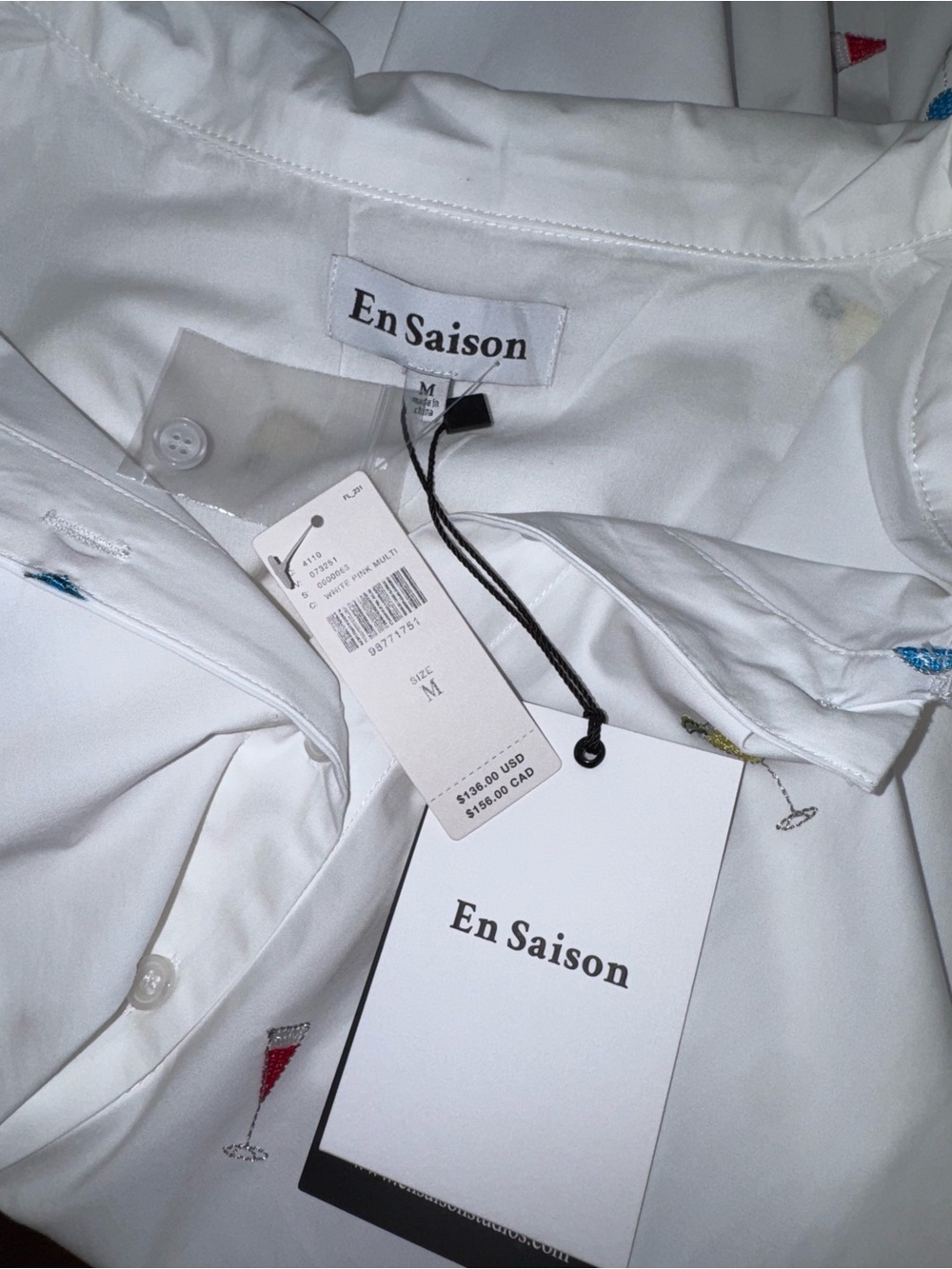 En Saison Nellie Buttondown Shirt from Anthropologie Cocktail Print Size M NWT - Picture 13 of 16